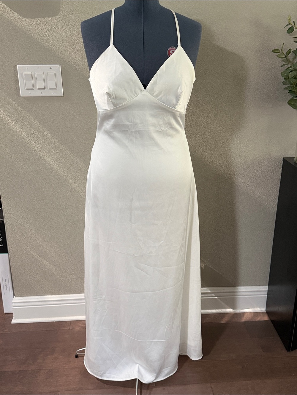 Altar'd State White Satin Slip Dress with Spaghetti Straps